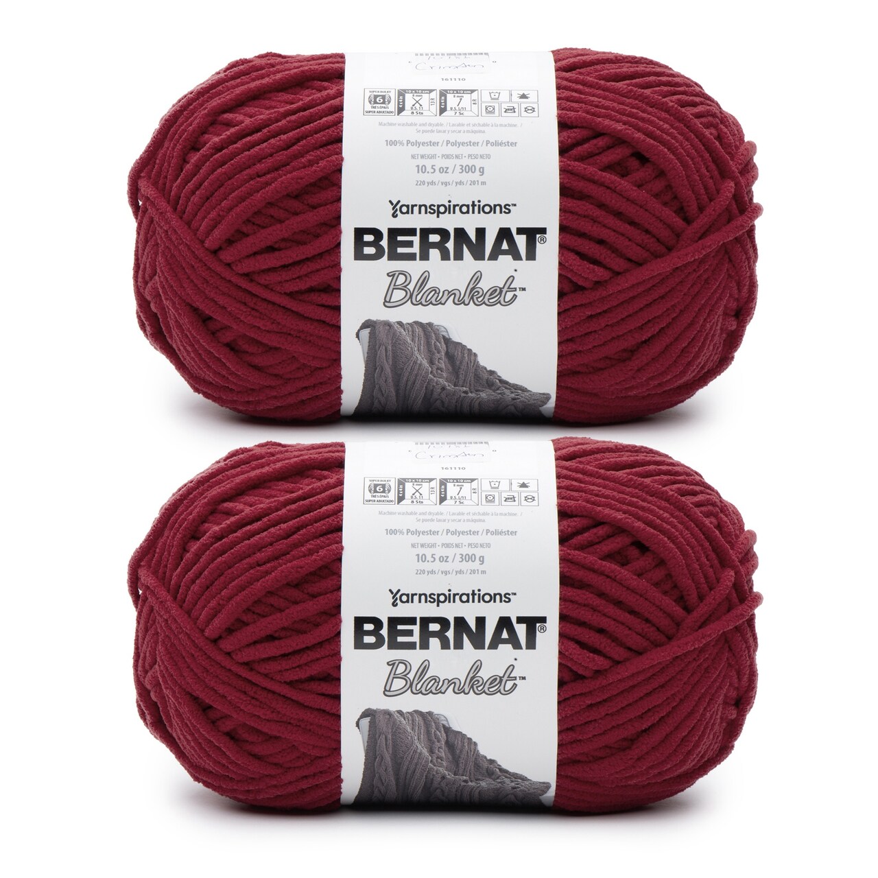 Bernat Blanket Crimson Yarn - 2 Pack of 300g/10.5oz - Polyester - 6 Super Bulky - 220 Yards - Knitting/Crochet
